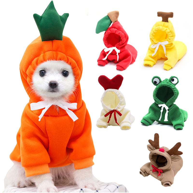 Cute Fruit Dog Hoodie – Winter Warm Fleece Pet Clothes for Small Dogs, Puppies & Cats