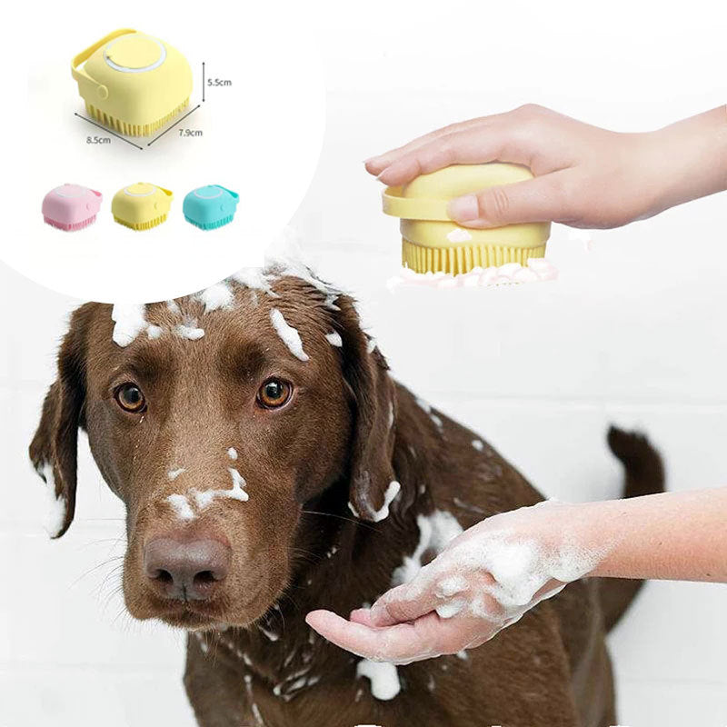 2-in-1 Dog Grooming Gloves – Silicone Bath & Massage Brush with Shampoo Pouring