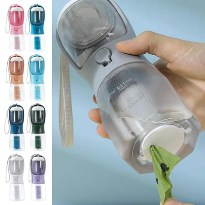 “3-in-1 Portable Dog Water Bottle with Food Container & Waste Bag Dispenser – Travel Pet Cup for Dogs & Puppies”