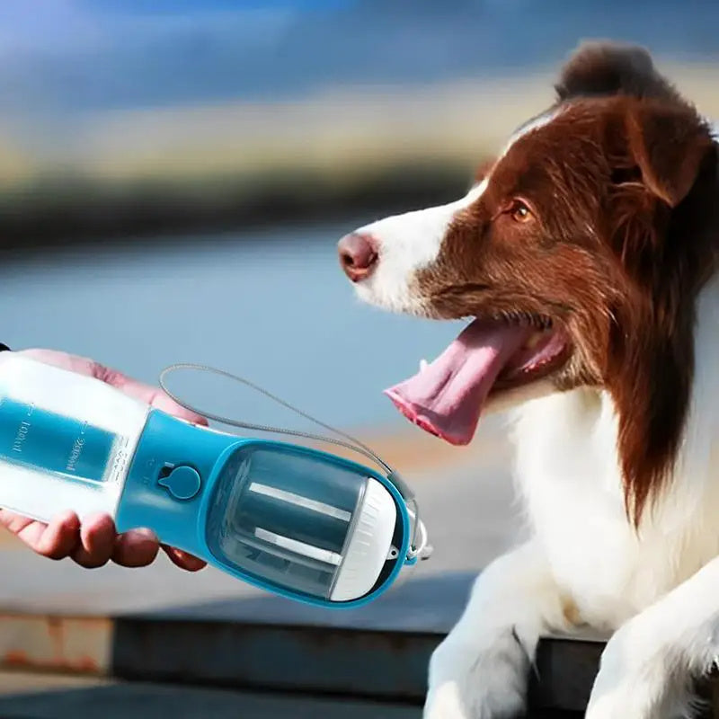 “3-in-1 Portable Dog Water Bottle with Food Container & Waste Bag Dispenser – Travel Pet Cup for Dogs & Puppies”