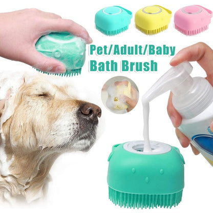 2-in-1 Dog Grooming Gloves – Silicone Bath & Massage Brush with Shampoo Pouring