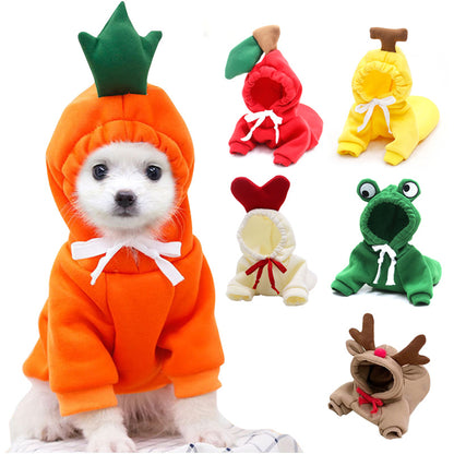Cute Fruit Dog Hoodie – Winter Warm Fleece Pet Clothes for Small Dogs, Puppies & Cats